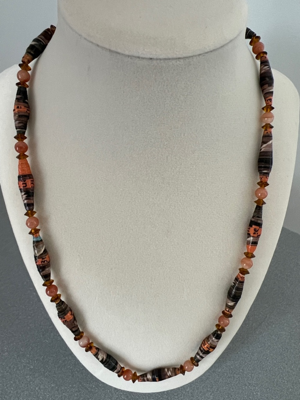Handcrafted Brown & Orange Beaded Women's 13.5” Necklace